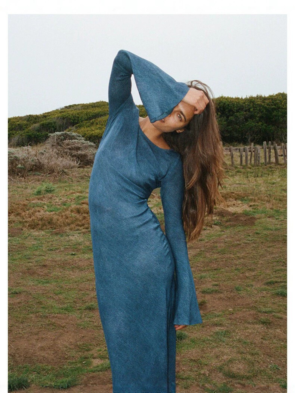 Zara Boat Neck Fitted Dress Bell Sleeves Draping Bodycon Midi